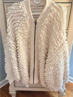 We The Free Off-White Shaggy Zip Front Cardigan